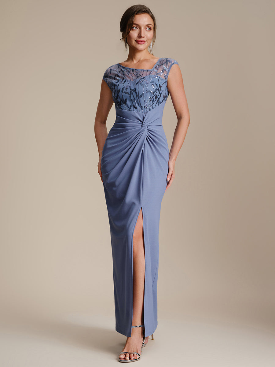 Knotted Crepe Cap Sleeve Wedding Guest Dress #color_Dusty Blue