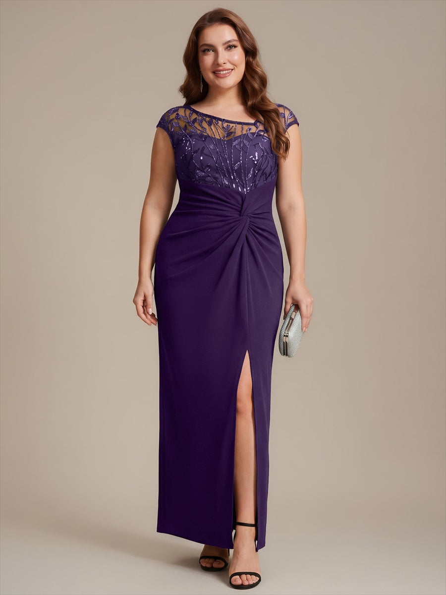 Knotted Crepe Cap Sleeve Wedding Guest Dress #color_Dark Purple
