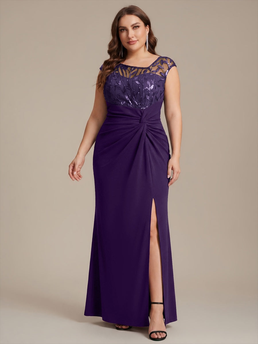 Knotted Crepe Cap Sleeve Wedding Guest Dress #color_Dark Purple