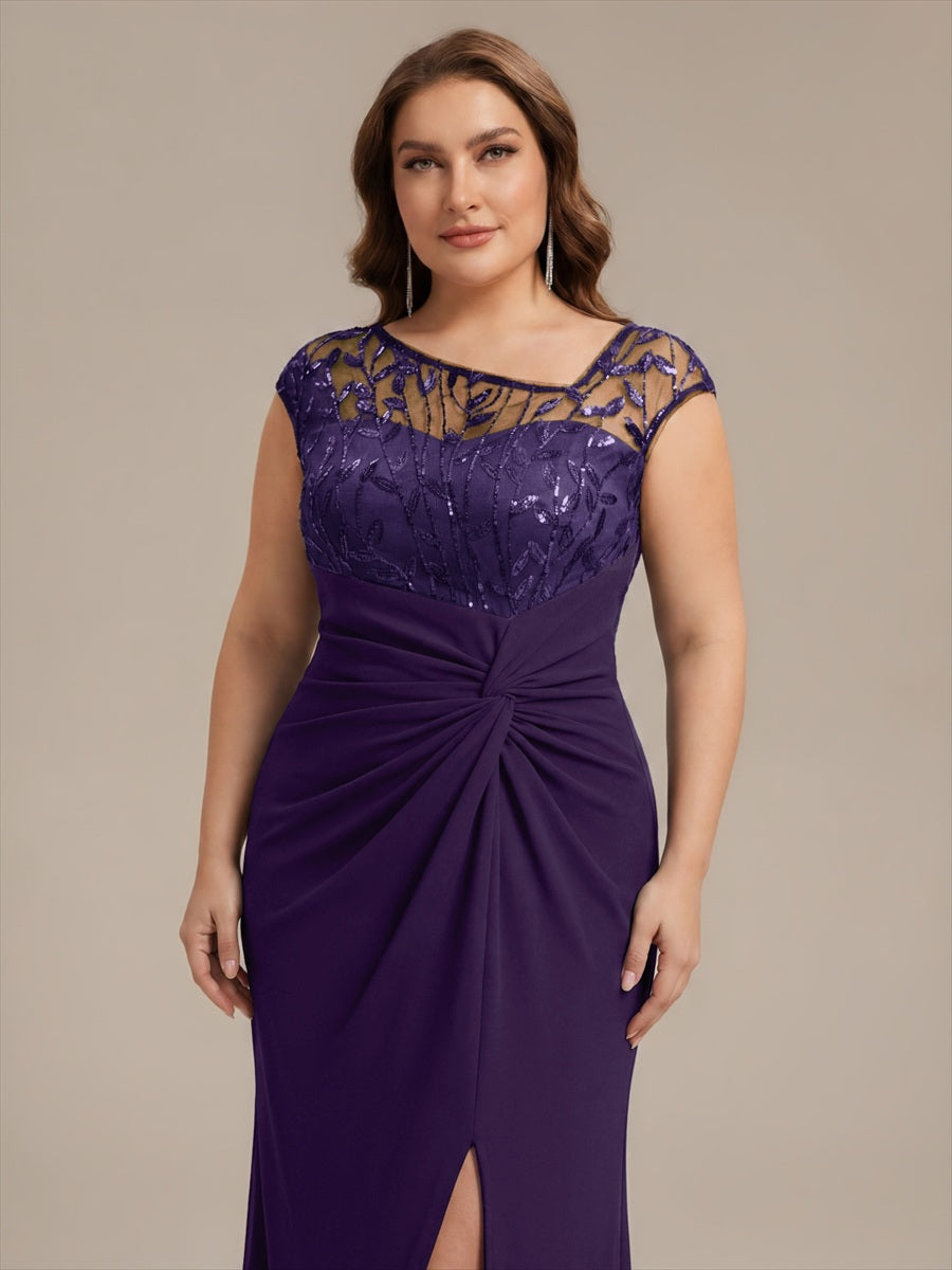 Plus Size Knotted Crepe Wedding Guest Dress #color_Dark Purple