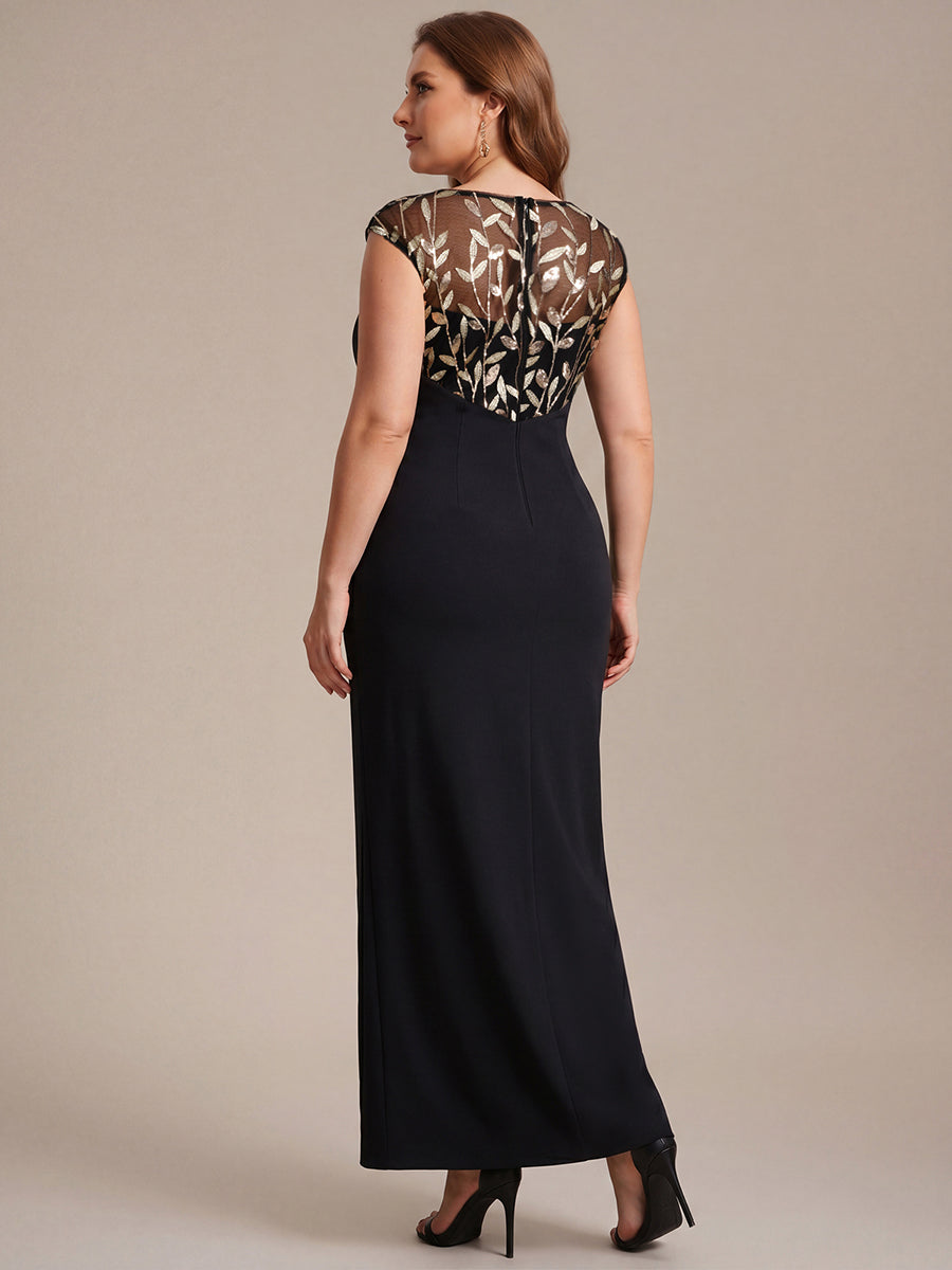 Plus Size Knotted Crepe Wedding Guest Dress #color_Black & Gold