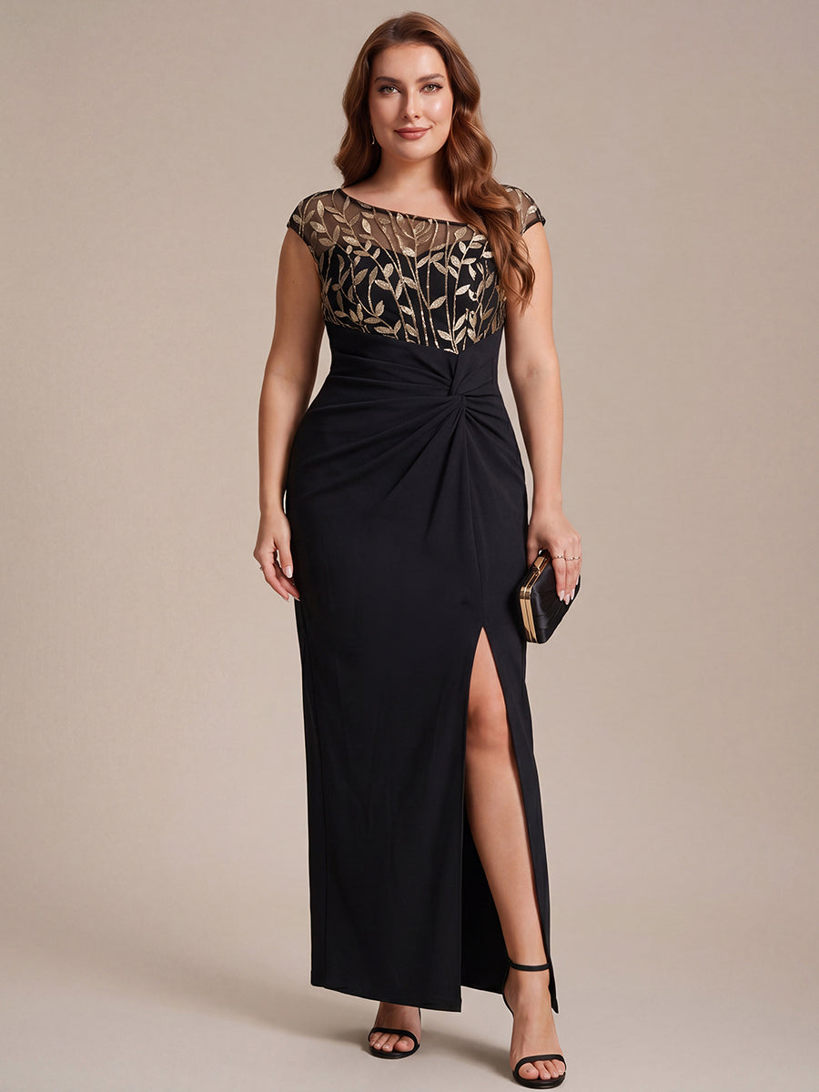 Plus Size Knotted Crepe Wedding Guest Dress #color_Black & Gold