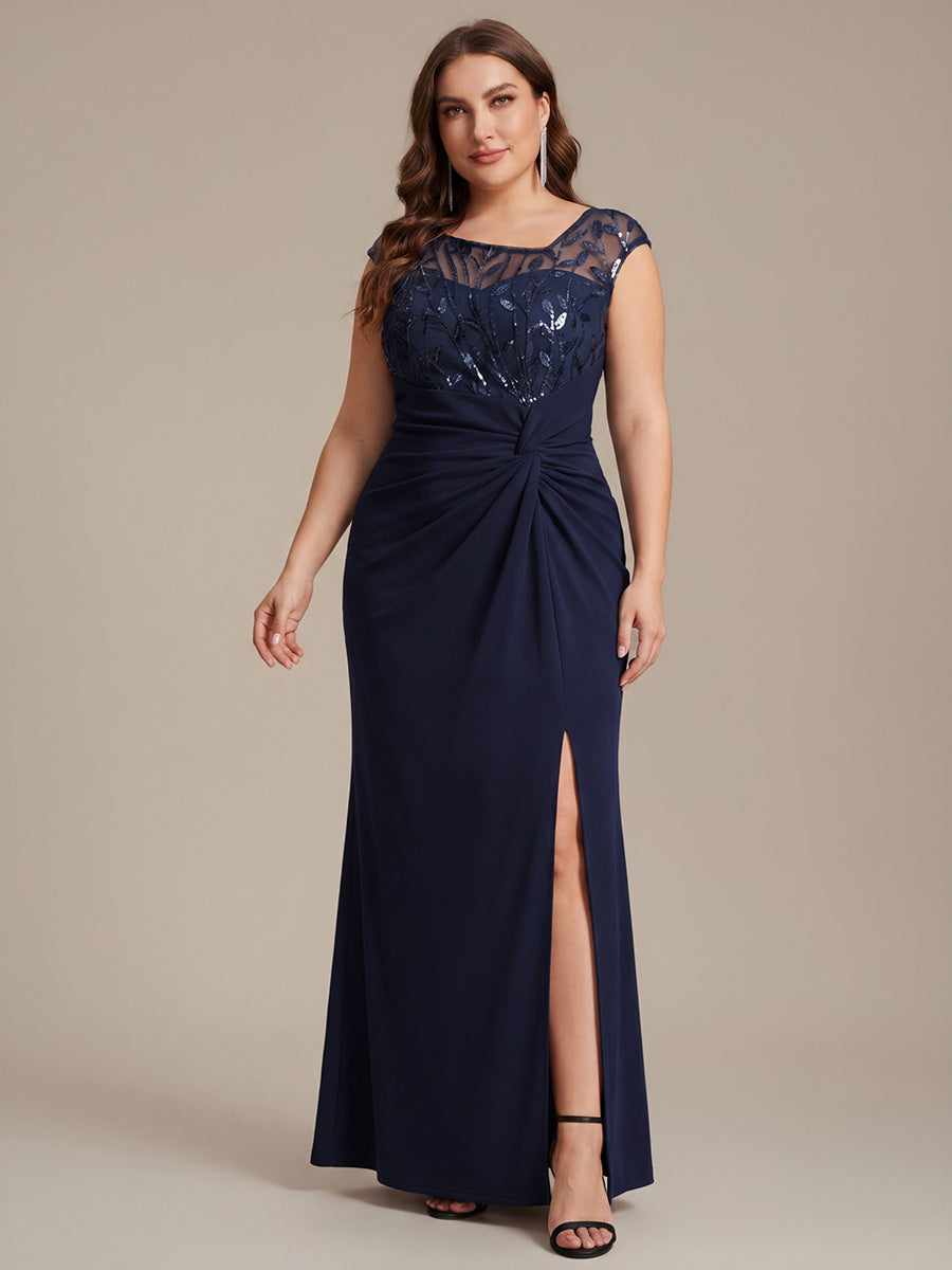Knotted Crepe Cap Sleeve Wedding Guest Dress #color_Navy Blue