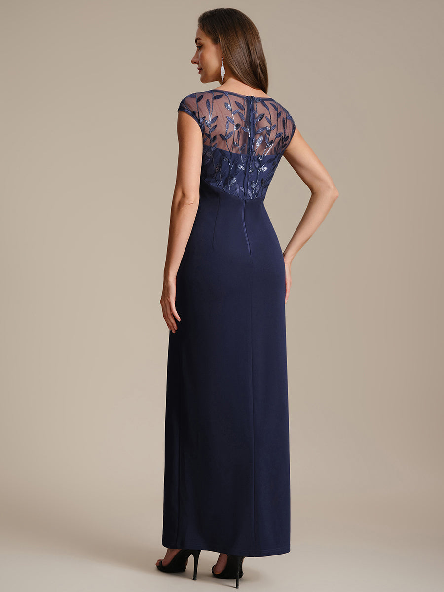 Knotted Crepe Cap Sleeve Wedding Guest Dress #color_Navy Blue