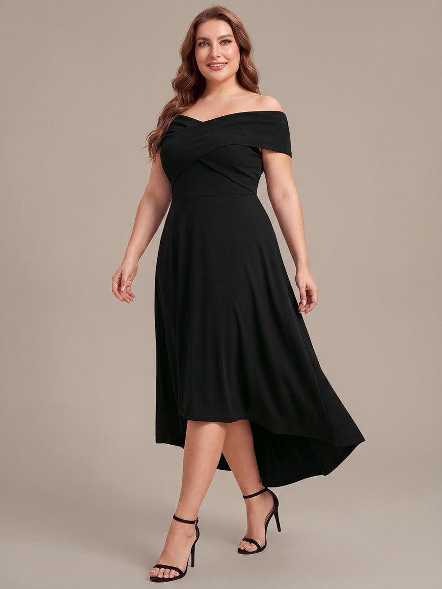 Knit Off-the-shoulder Sleeve A-Line Wedding Guest Dress #color_Black