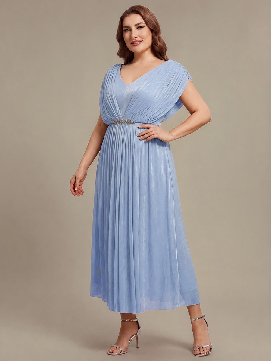 Plus Size Sea-island filament fabircs Wedding Guest Dress #color_Dusty Blue