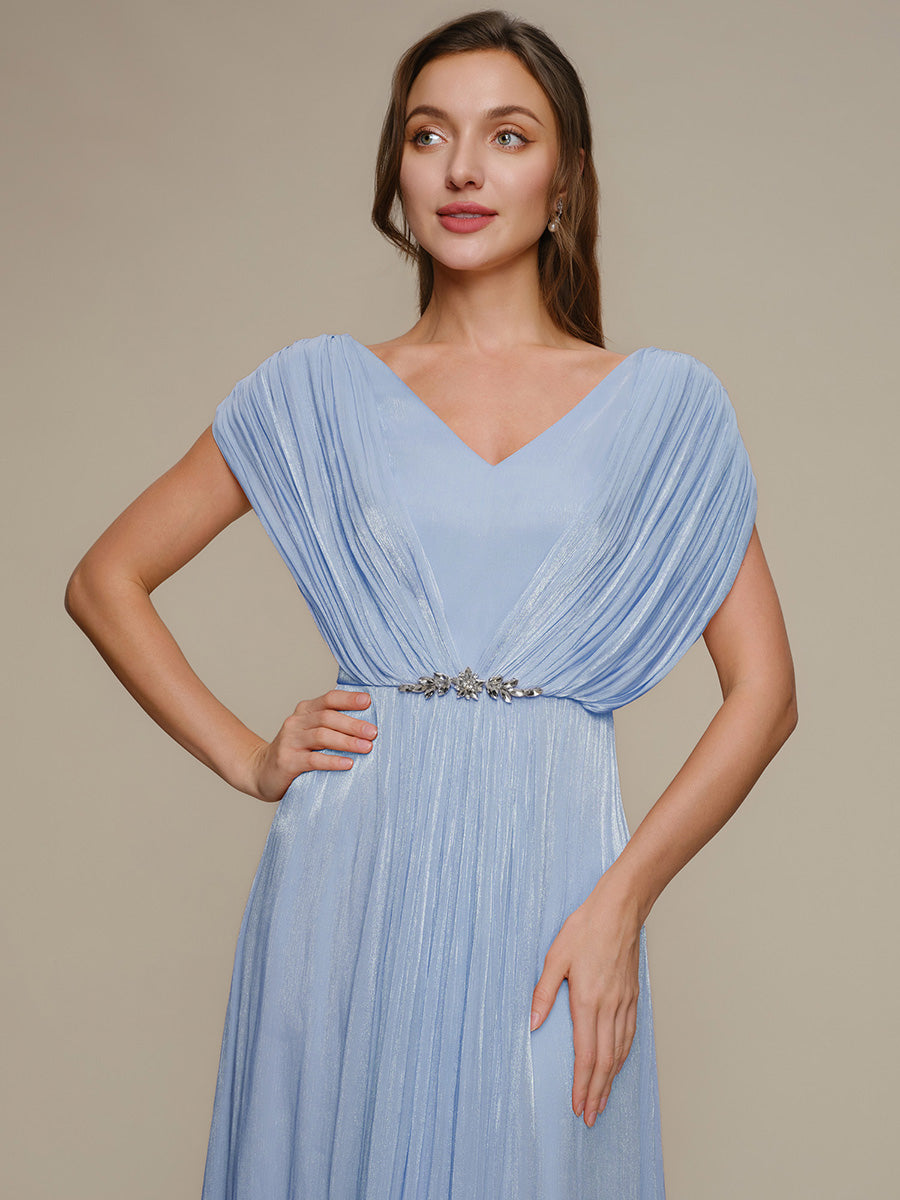 Sea-island filament fabircs Batwing Sleeve Wedding Guest Dress #color_Dusty Blue
