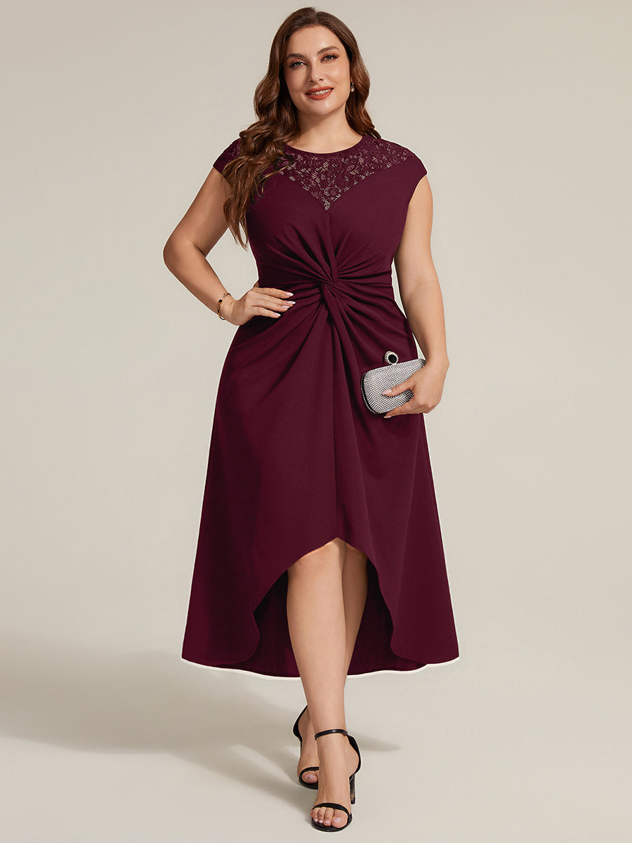 See-through Crepe Cap Sleeve Wedding Guest Dress #color_Burgundy