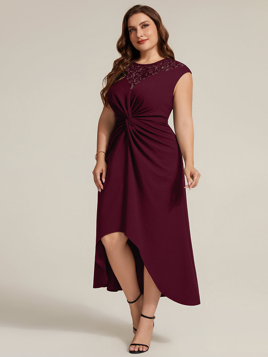 See-through Crepe Cap Sleeve Wedding Guest Dress #color_Burgundy