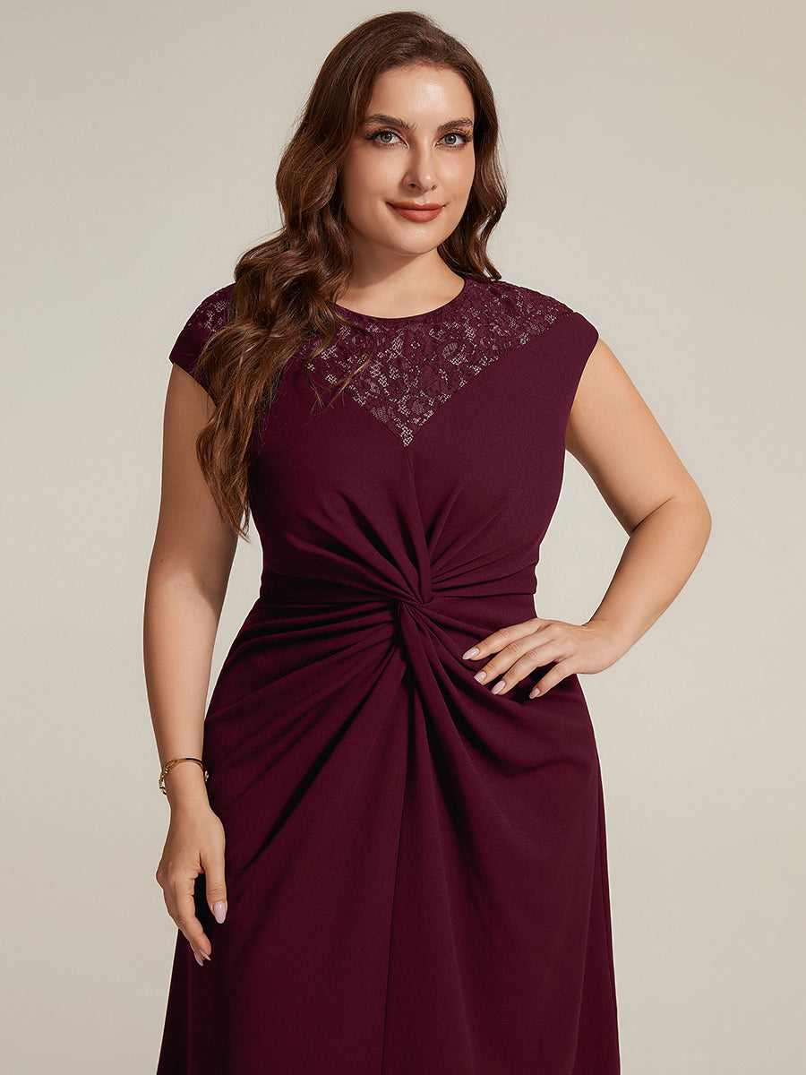 Plus Size Knot Detail High Low Wedding Guest Dress #color_Burgundy