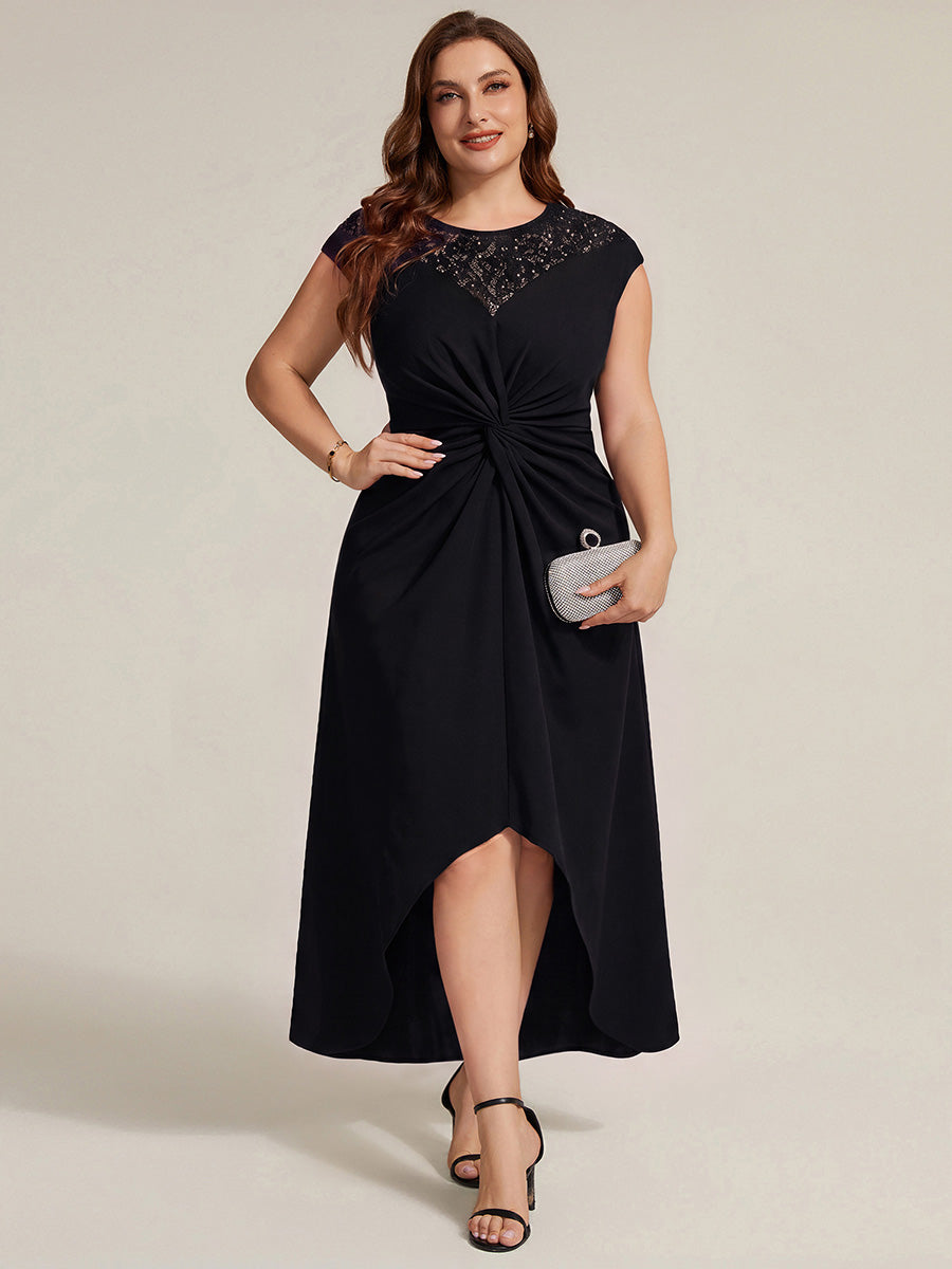 See-through Crepe Cap Sleeve Wedding Guest Dress #color_Black