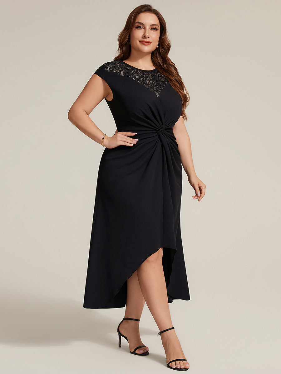 Plus Size Knot Detail High Low Wedding Guest Dress #color_Black