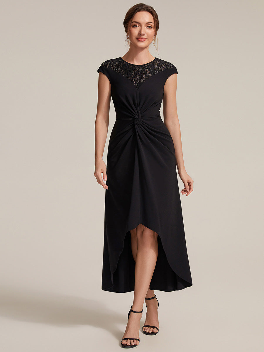 See-through Crepe Cap Sleeve Wedding Guest Dress #color_Black