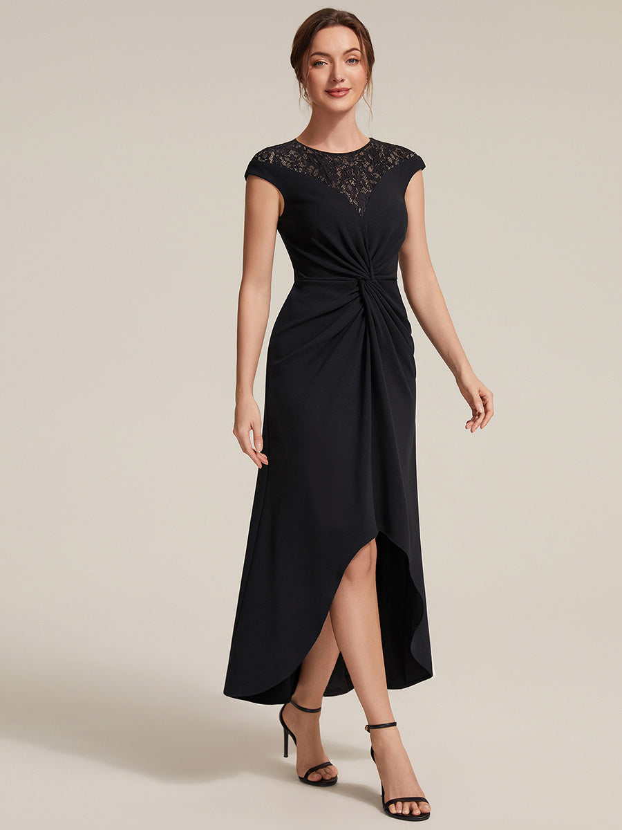 See-through Crepe Cap Sleeve Wedding Guest Dress #color_Black