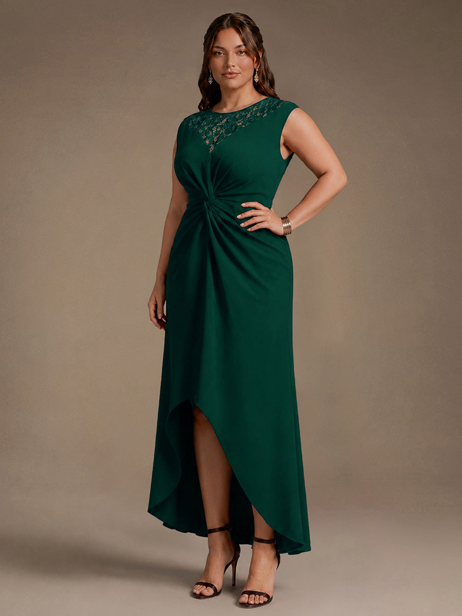 See-through Crepe Cap Sleeve Wedding Guest Dress #color_Dark Green
