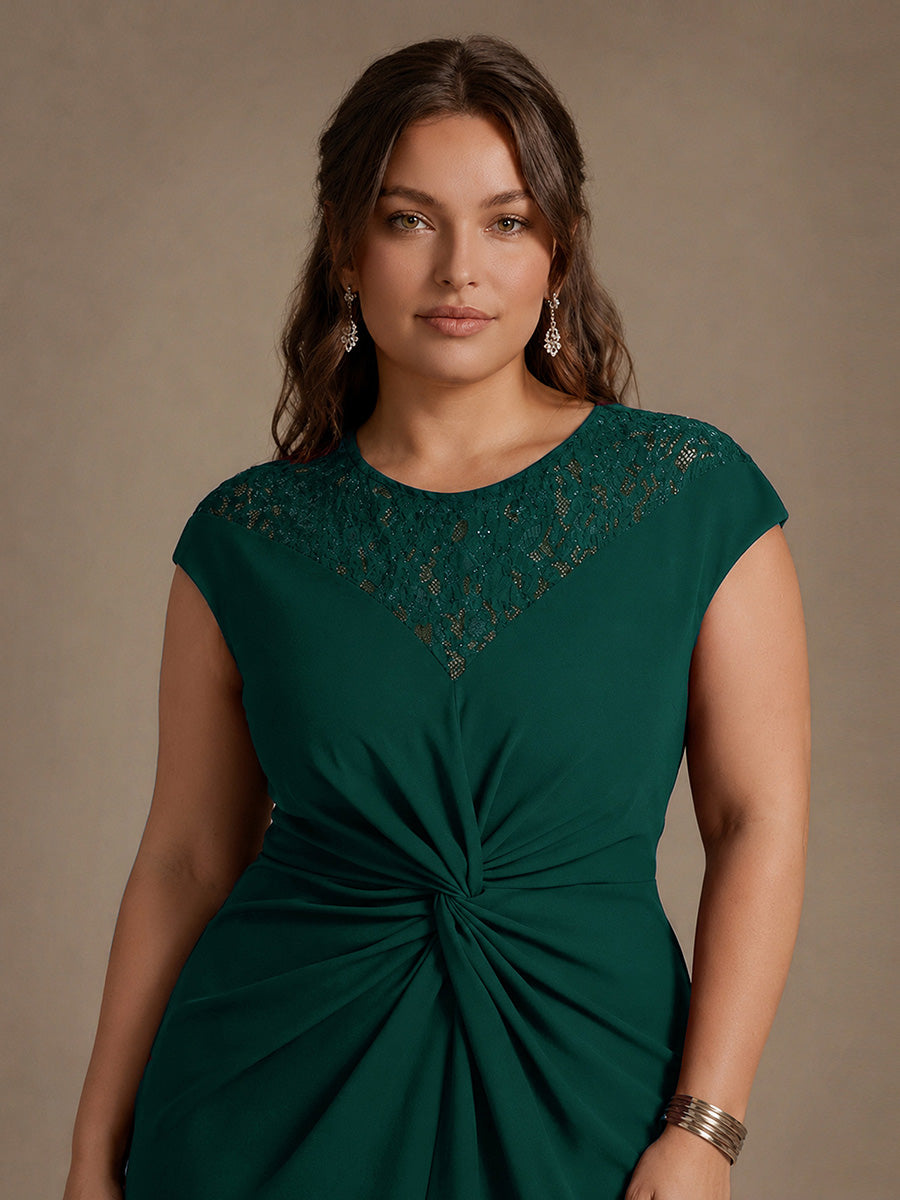 Plus Size Knot Detail High Low Wedding Guest Dress #color_Dark Green