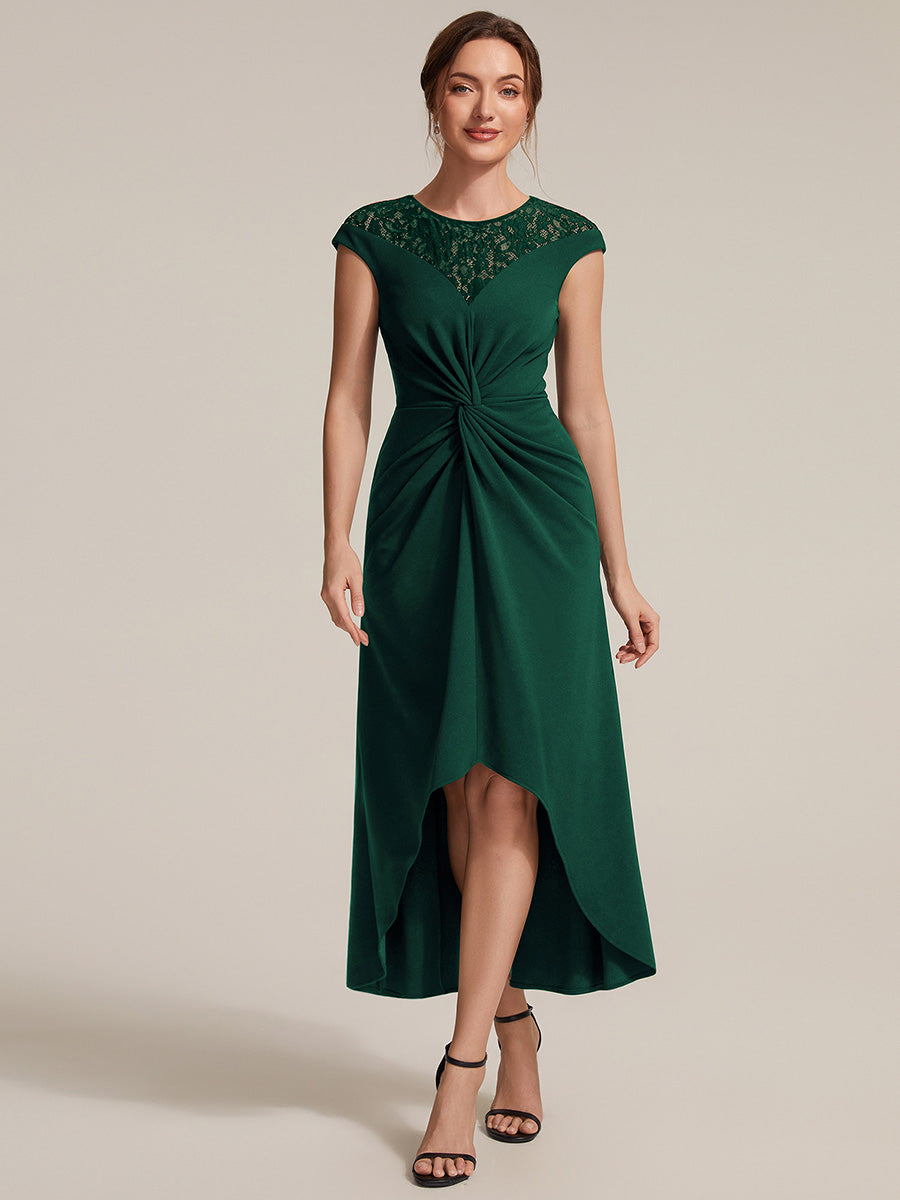 See-through Crepe Cap Sleeve Wedding Guest Dress #color_Dark Green