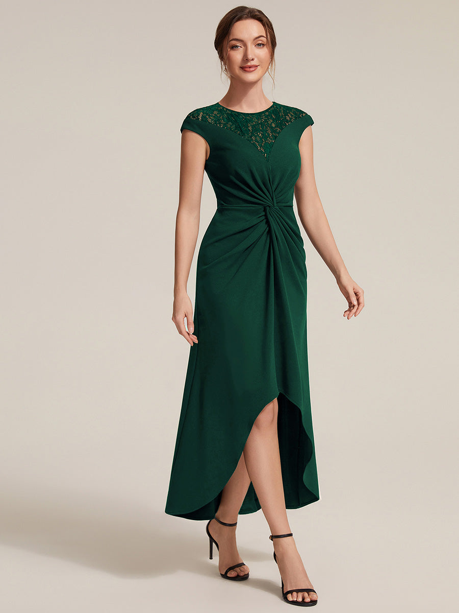 See-through Crepe Cap Sleeve Wedding Guest Dress #color_Dark Green