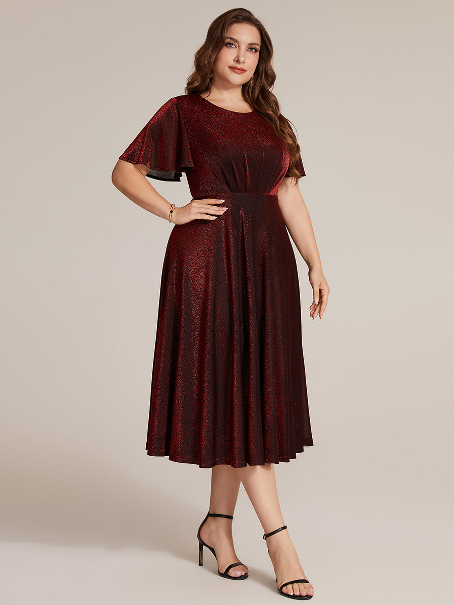 Plus Size Knit Fitted Sleeve Wedding Guest Dress #color_Burgundy