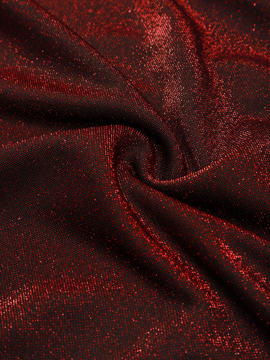 Plus Size Knot Detail Glitter Long Sleeve Wedding Guest Dress #color_Burgundy