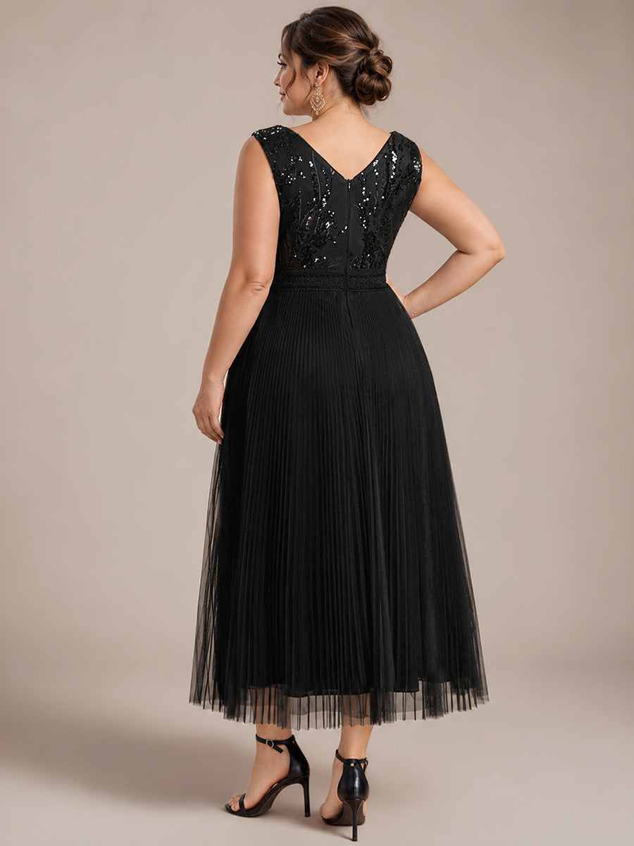 Tulle Sleeveless A-Line Wedding Guest Dress #color_Black