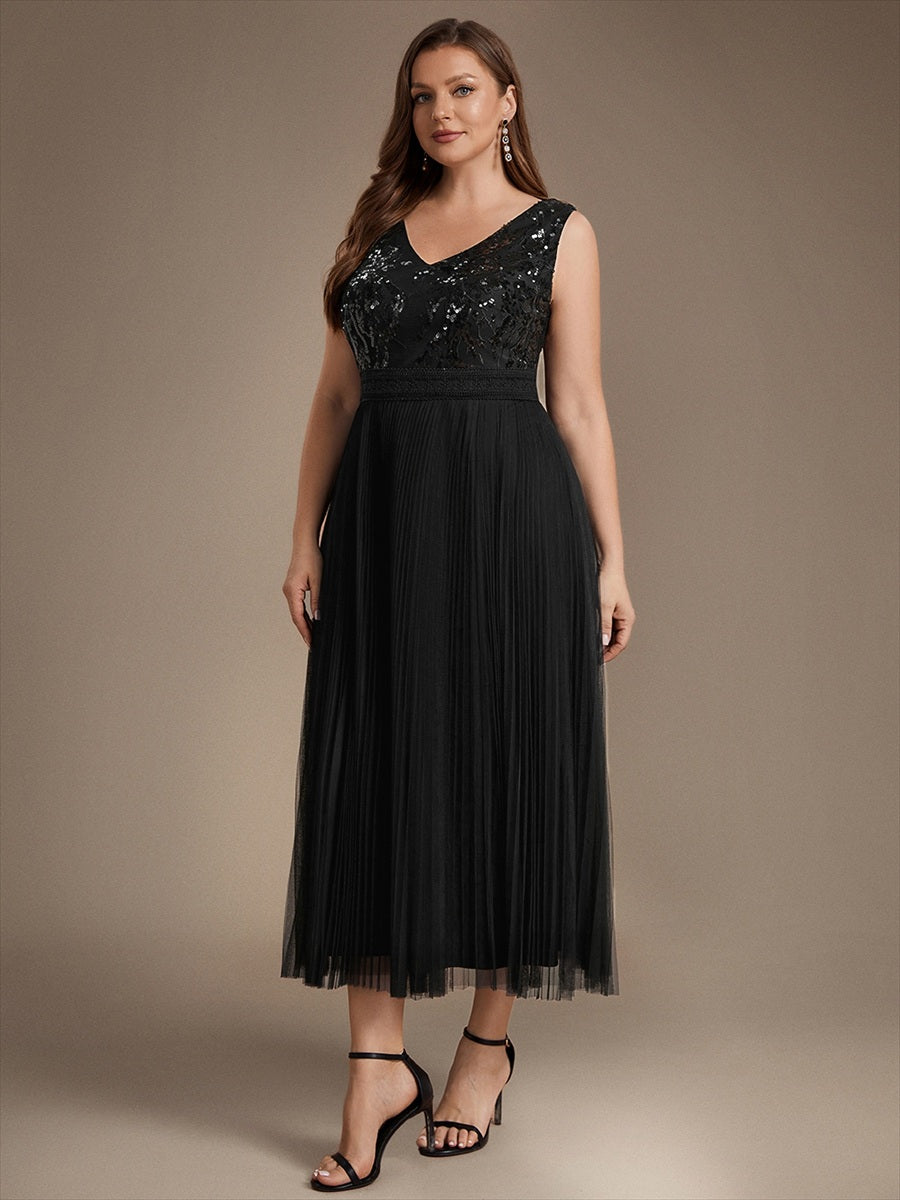 Tulle Sleeveless A-Line Wedding Guest Dress #color_Black