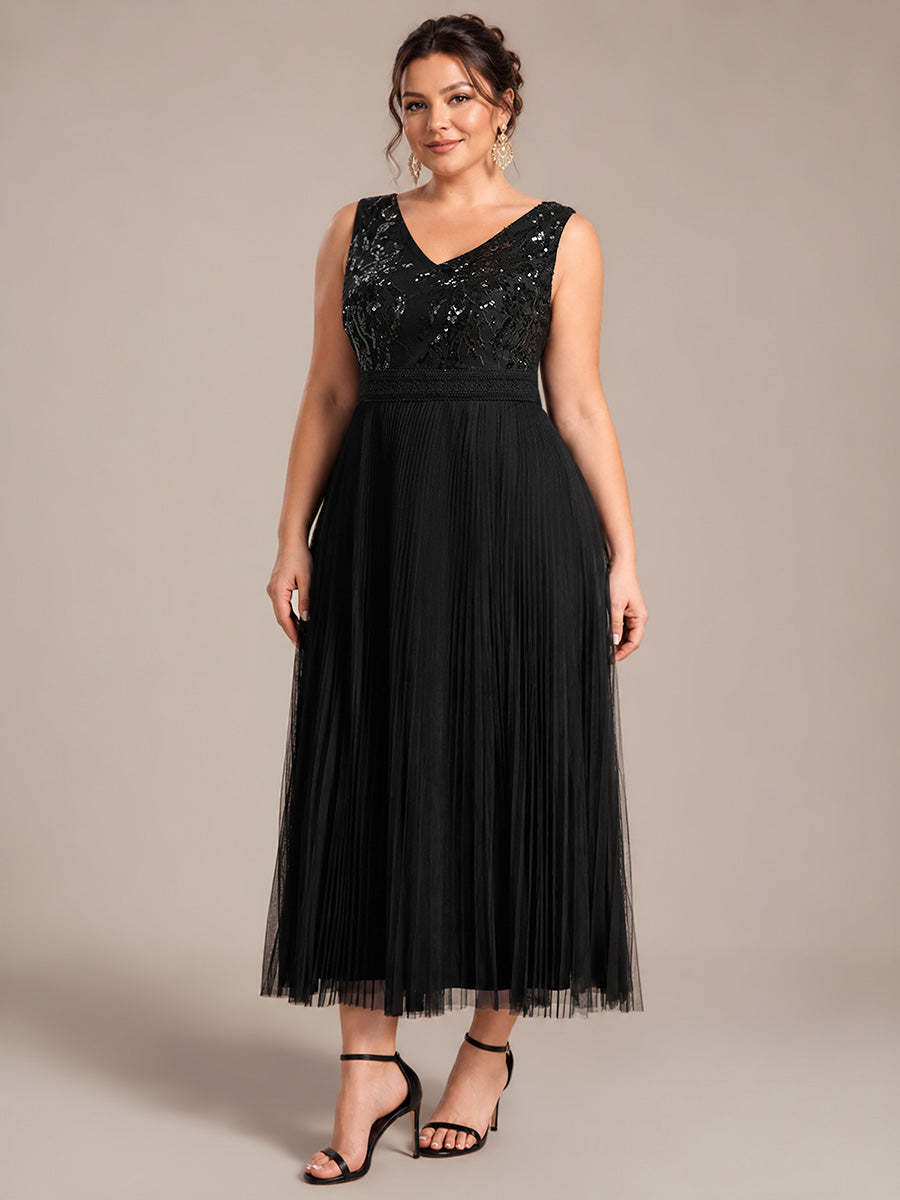 Tulle Sleeveless A-Line Wedding Guest Dress #color_Black