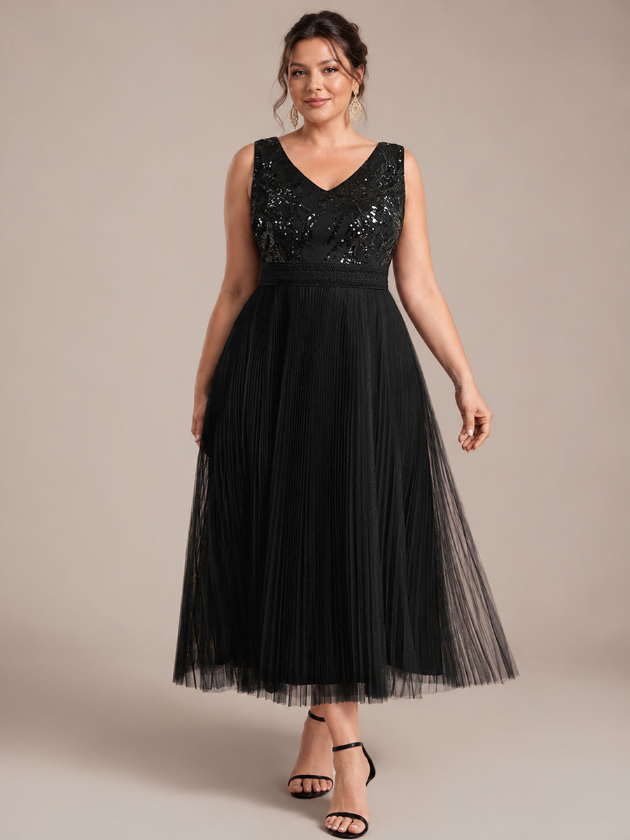Plus Size Tulle Sleeveless Wedding Guest Dress #color_Black