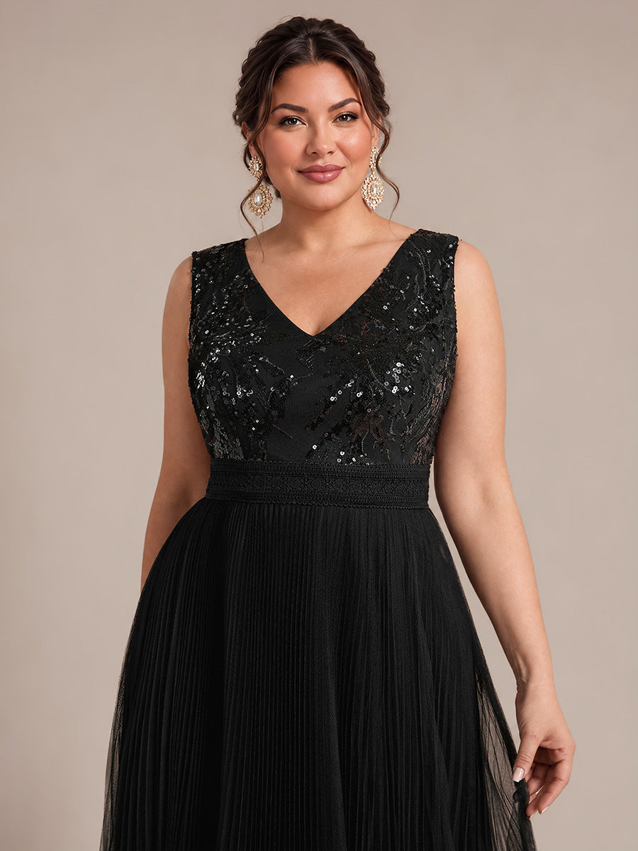 Plus Size Tulle Sleeveless Wedding Guest Dress #color_Black