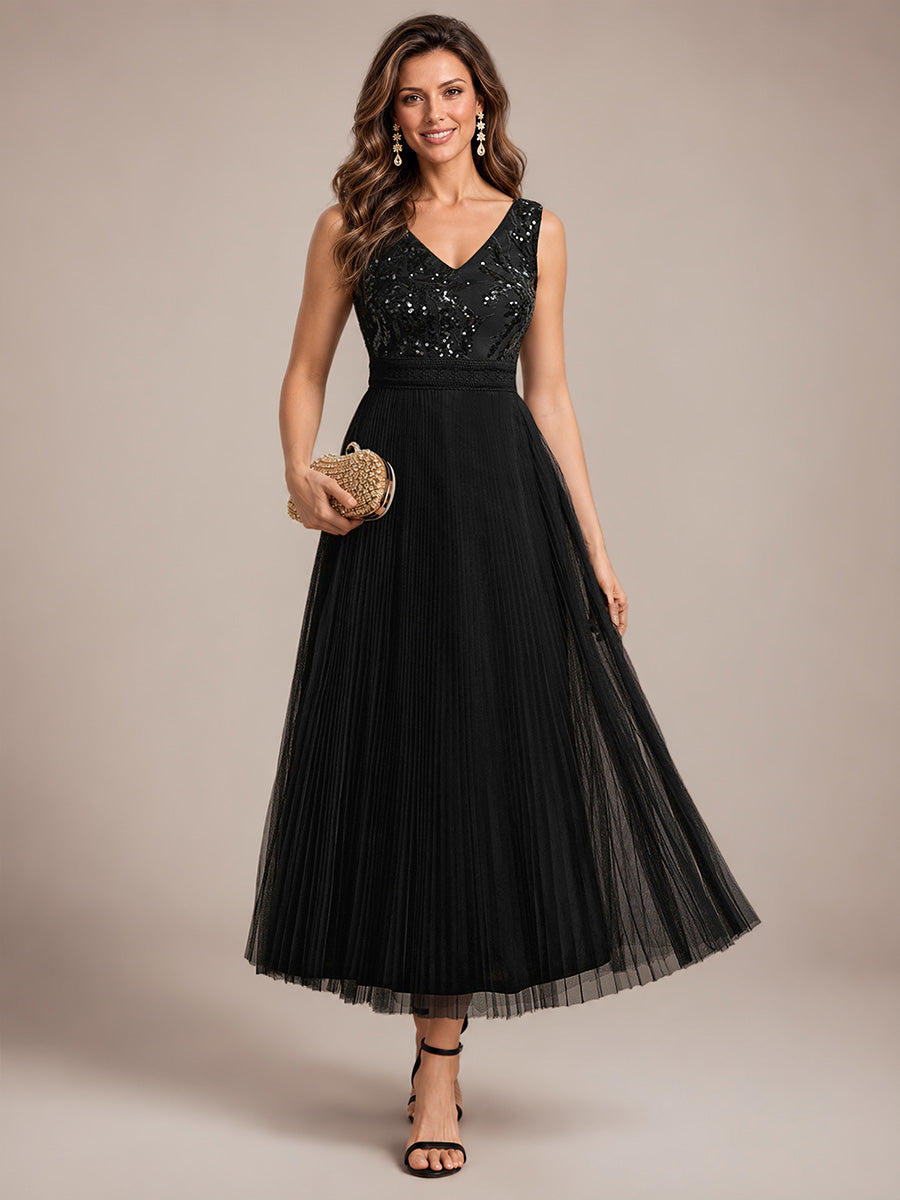 Tulle Sleeveless A-Line Wedding Guest Dress #color_Black