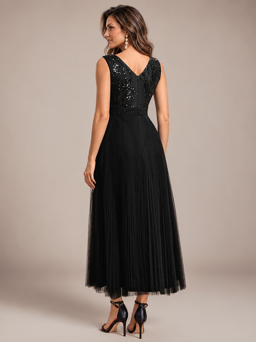 Tulle Sleeveless A-Line Wedding Guest Dress #color_Black