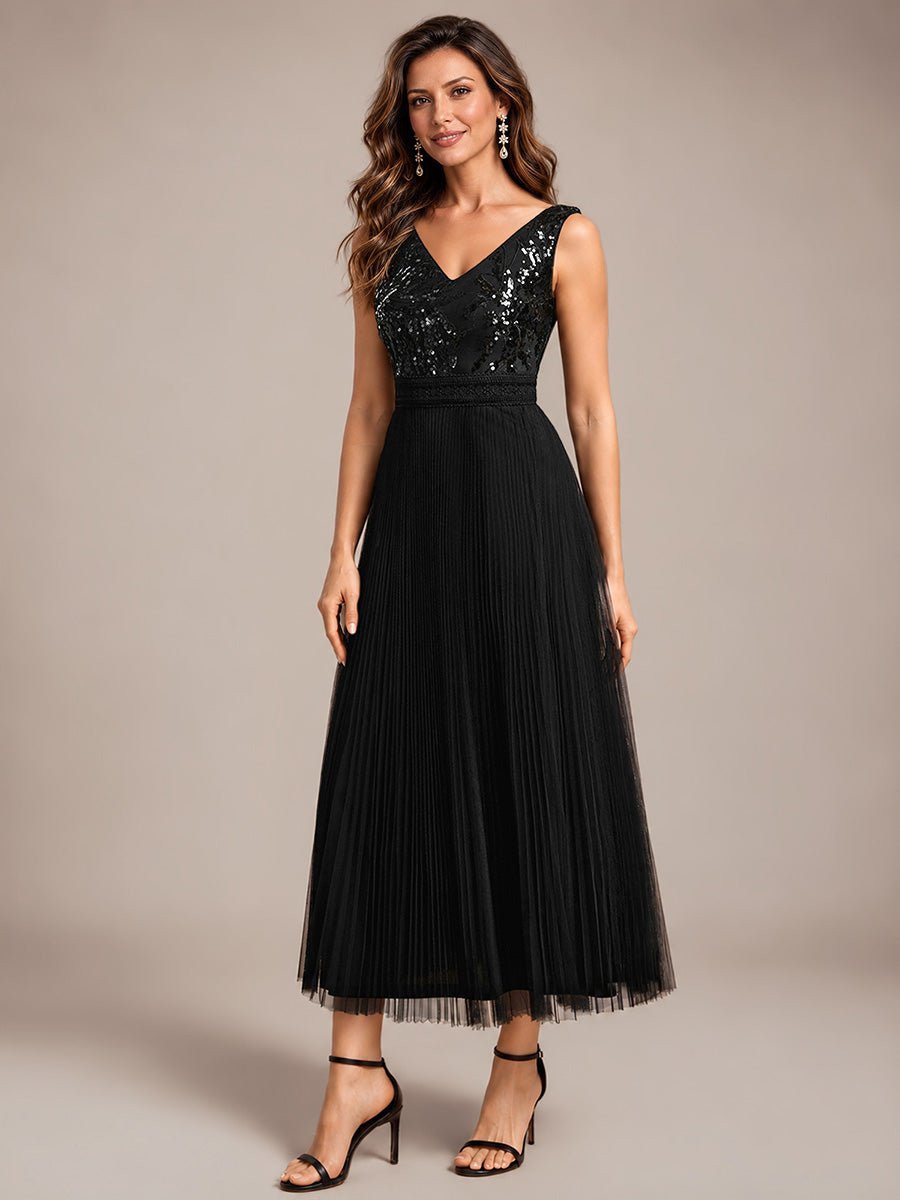 Tulle Sleeveless A-Line Wedding Guest Dress #color_Black