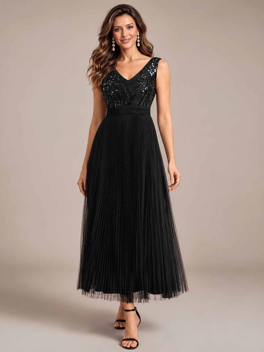 Tulle Sleeveless A-Line Wedding Guest Dress #color_Black