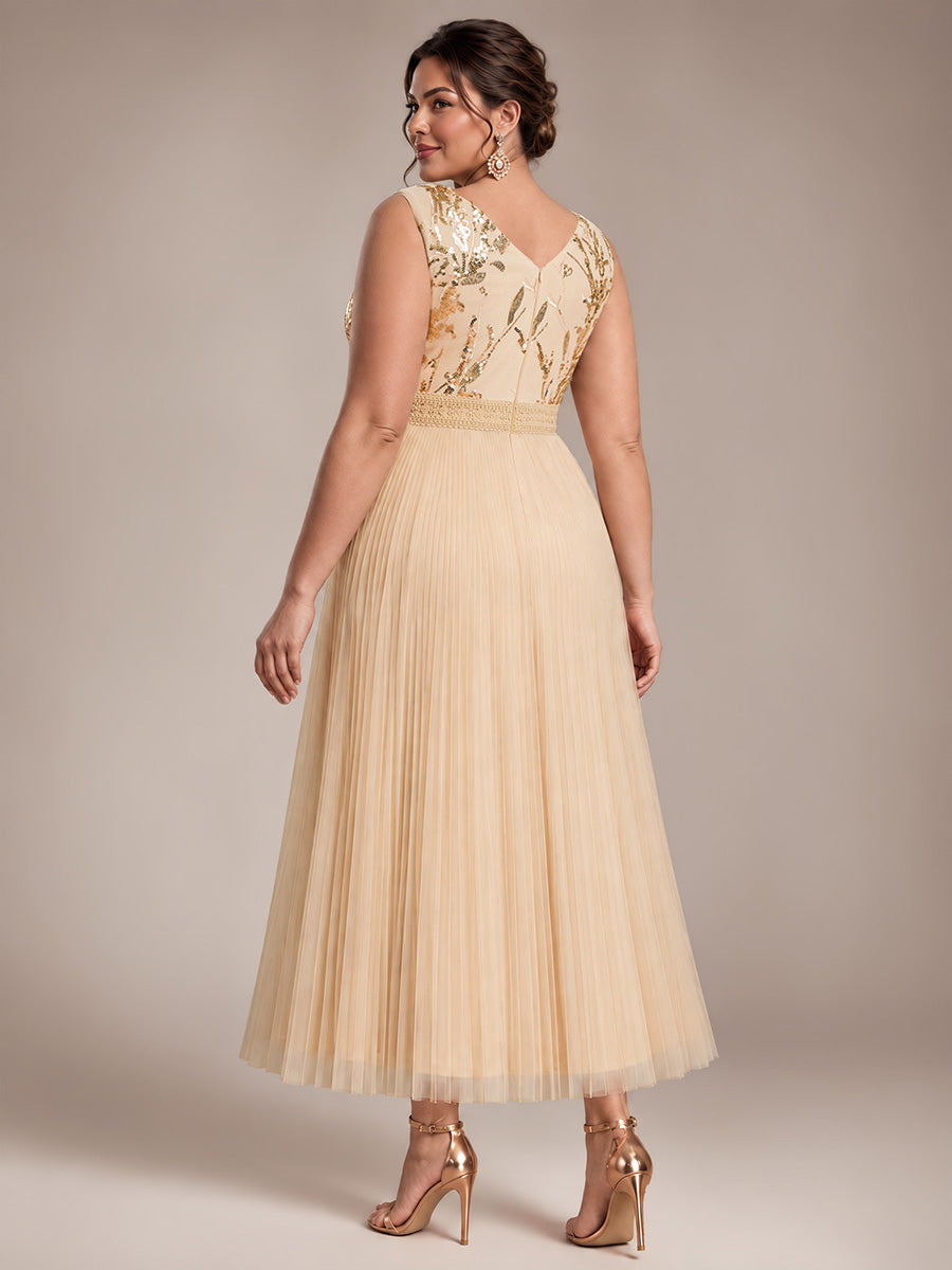 Tulle Sleeveless A-Line Wedding Guest Dress #color_Gold