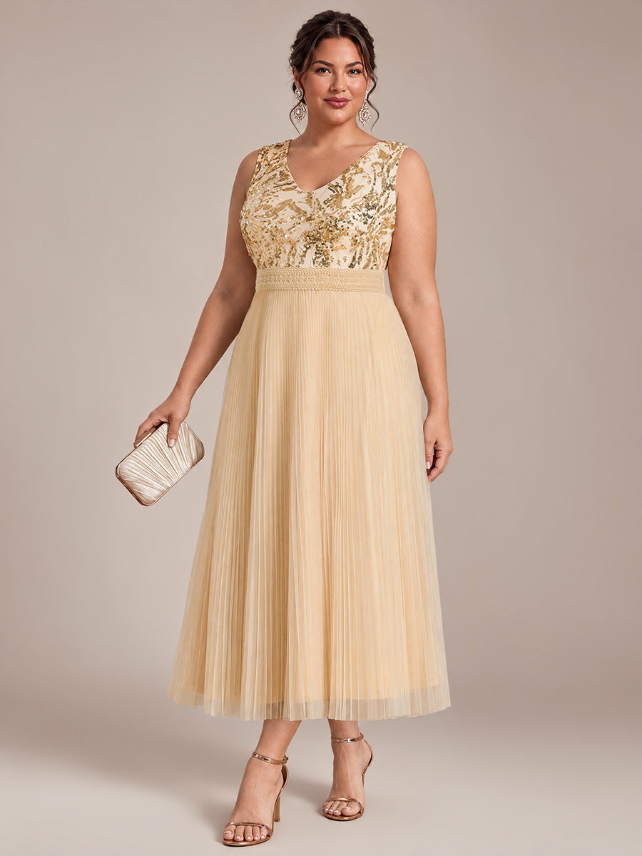 Tulle Sleeveless A-Line Wedding Guest Dress #color_Gold