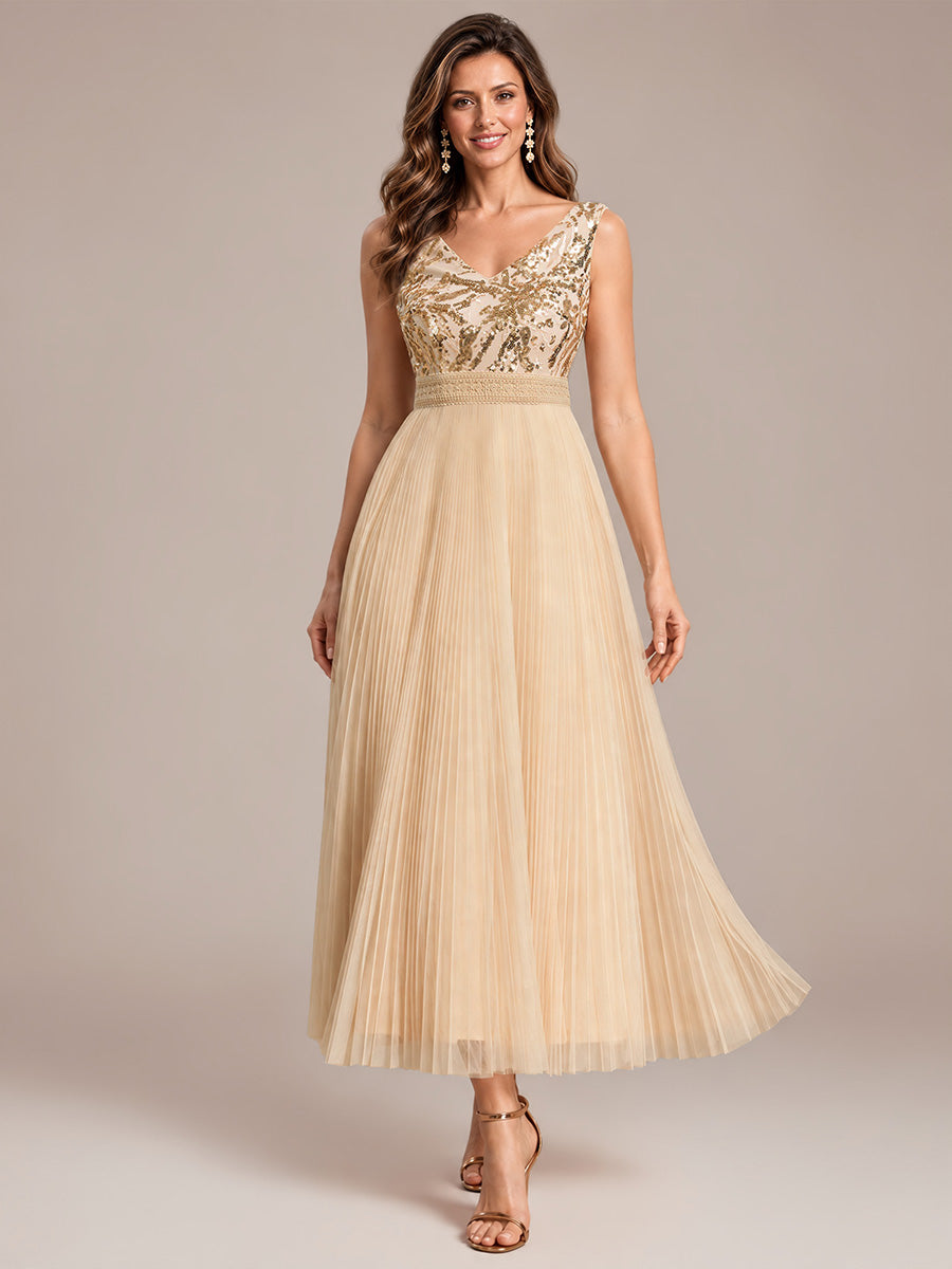 Tulle Sleeveless A-Line Wedding Guest Dress #color_Gold