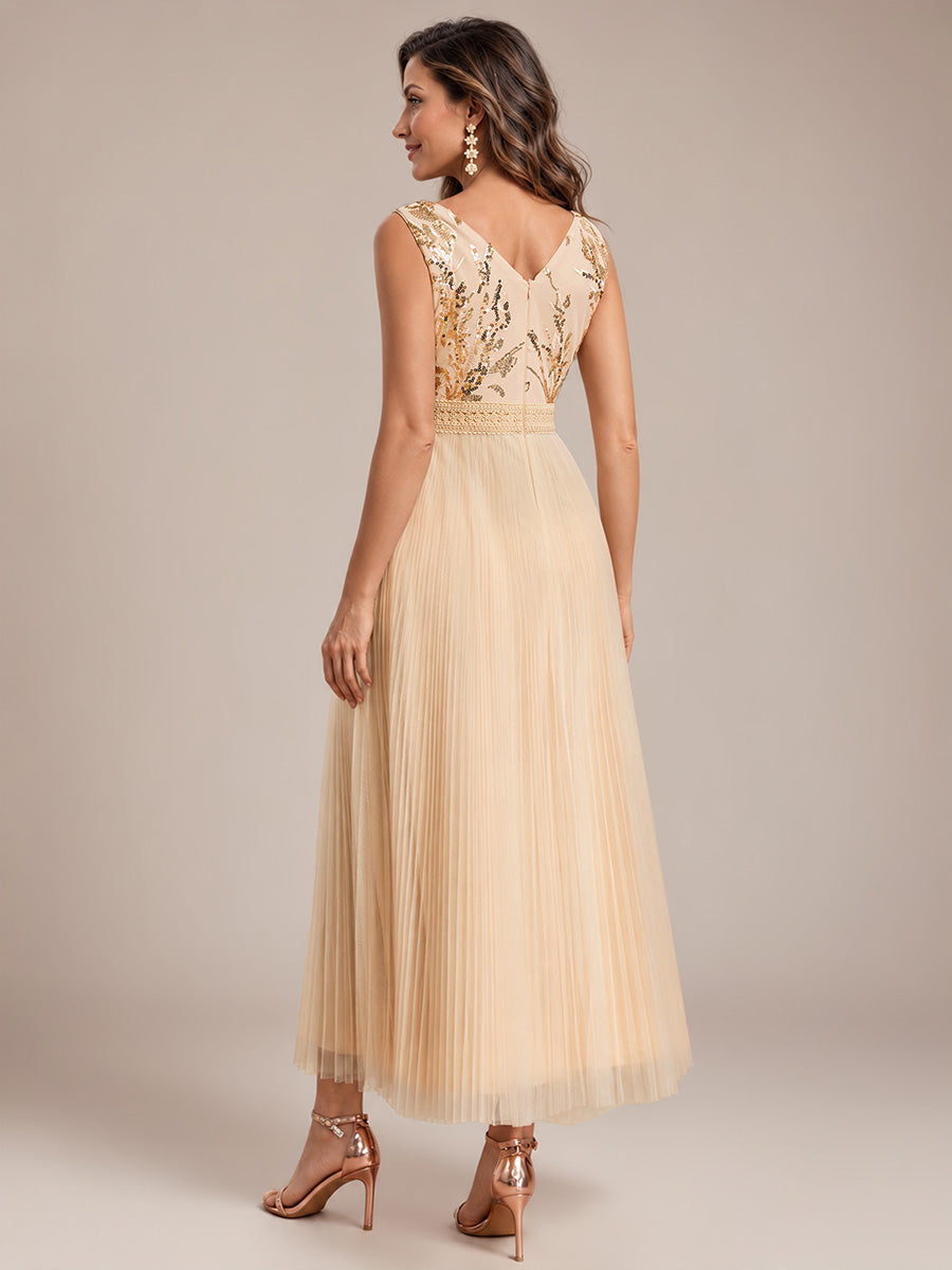 Tulle Sleeveless A-Line Wedding Guest Dress #color_Gold