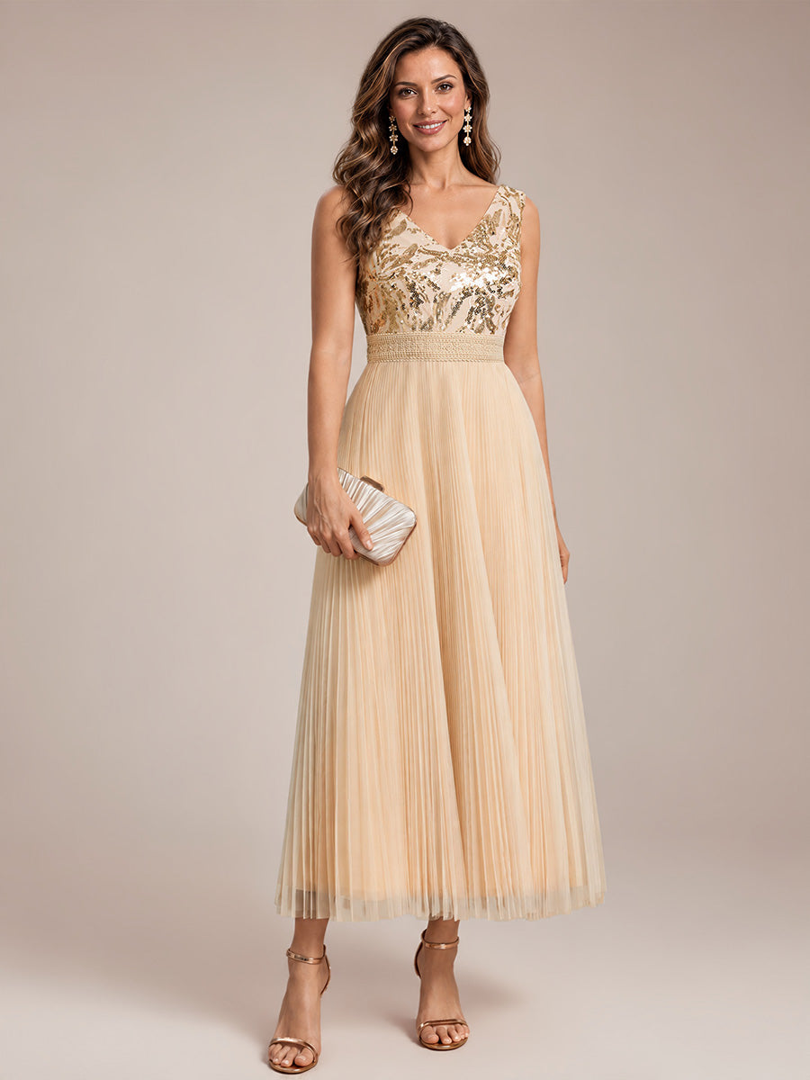 Tulle Sleeveless A-Line Wedding Guest Dress #color_Gold