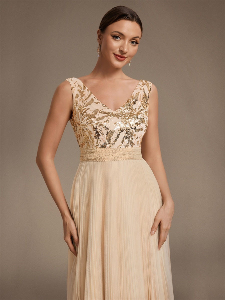 Tulle Sleeveless A-Line Wedding Guest Dress #color_Gold