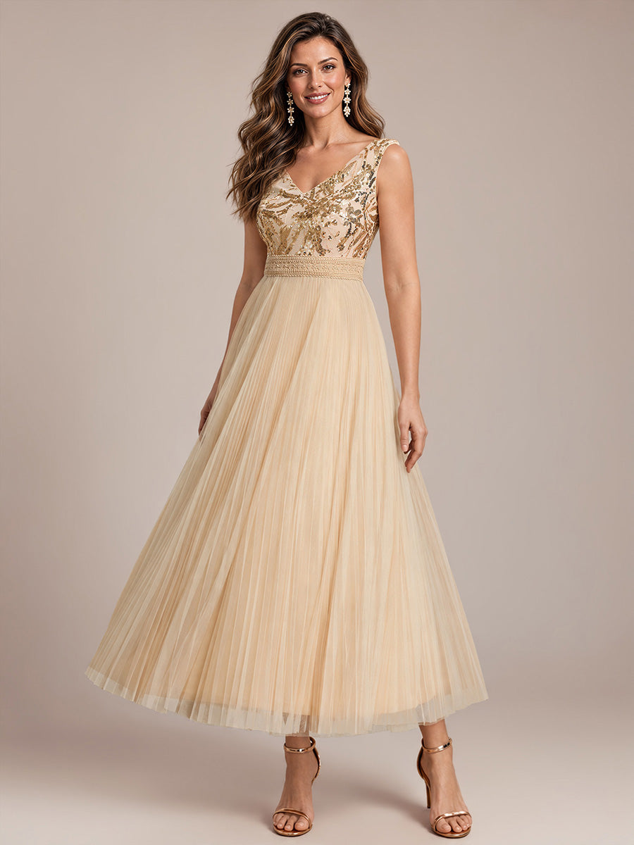 Tulle Sleeveless A-Line Wedding Guest Dress #color_Gold