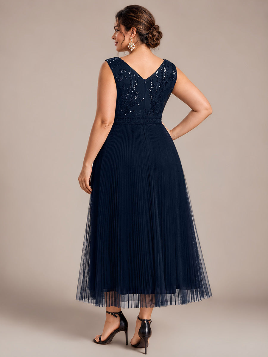 Plus Size Tulle Sleeveless Wedding Guest Dress #color_Navy Blue