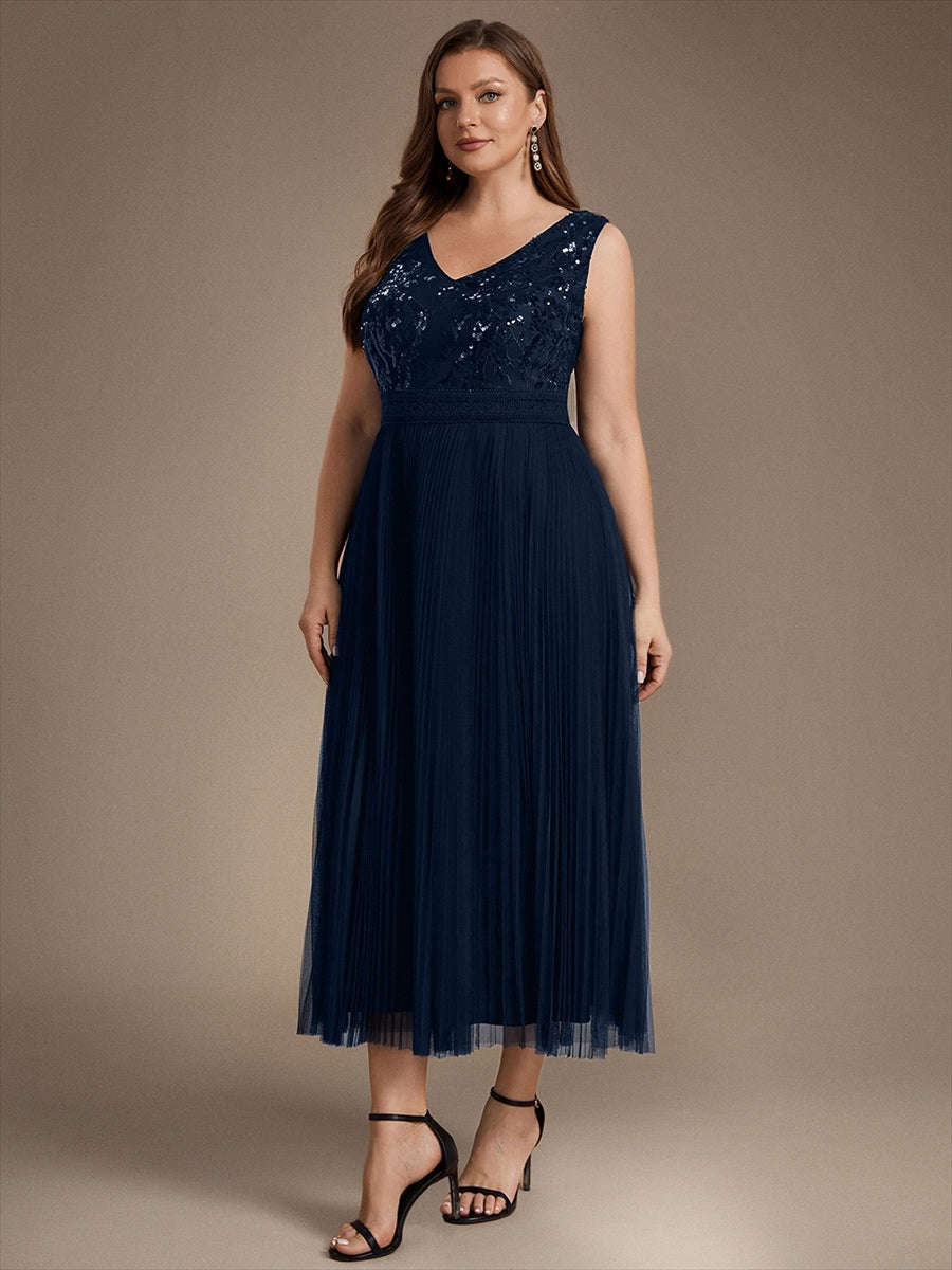 Tulle Sleeveless A-Line Wedding Guest Dress #color_Navy Blue
