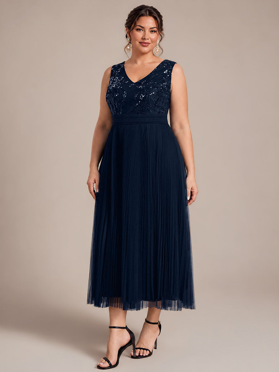 Tulle Sleeveless A-Line Wedding Guest Dress #color_Navy Blue