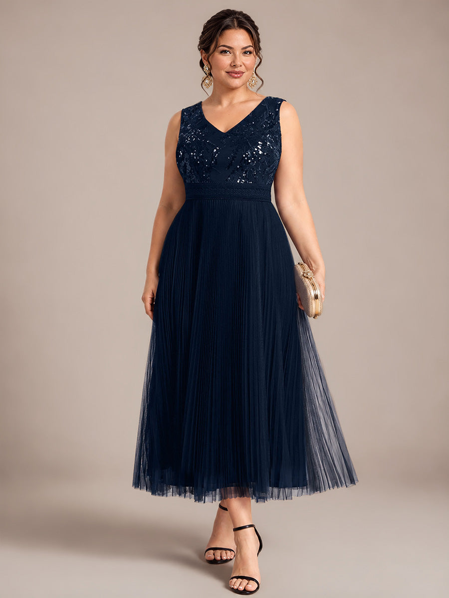 Tulle Sleeveless A-Line Wedding Guest Dress #color_Navy Blue