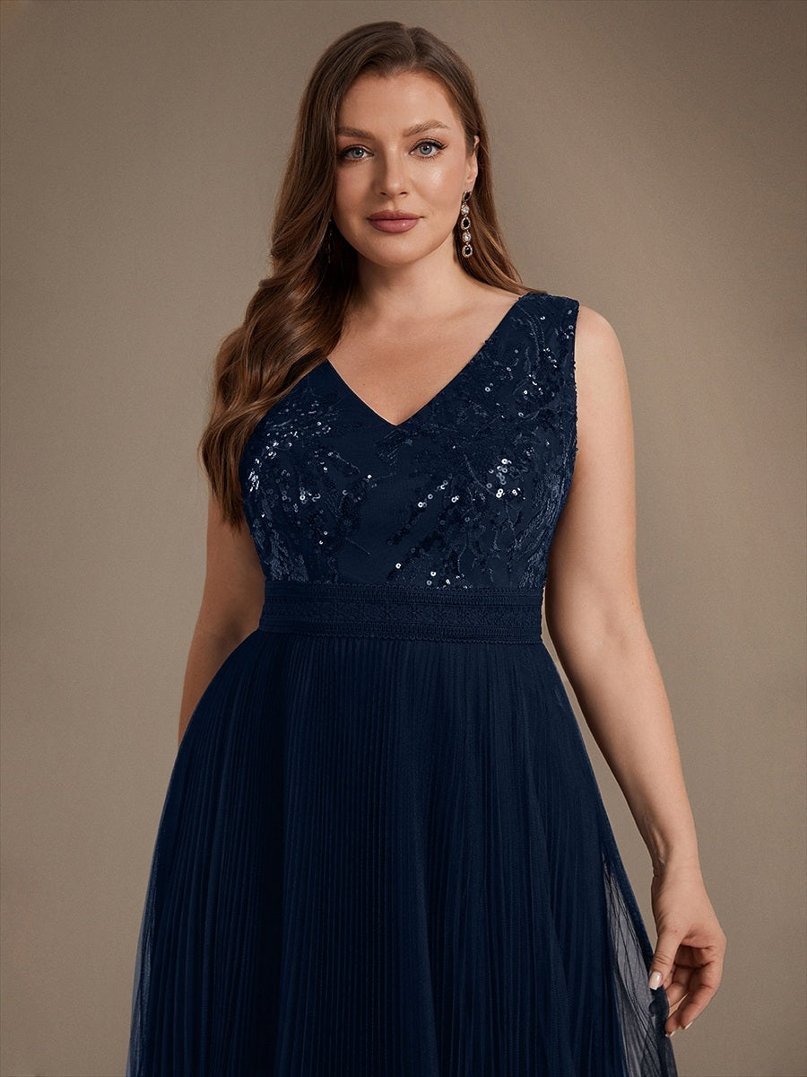 Tulle Sleeveless A-Line Wedding Guest Dress #color_Navy Blue