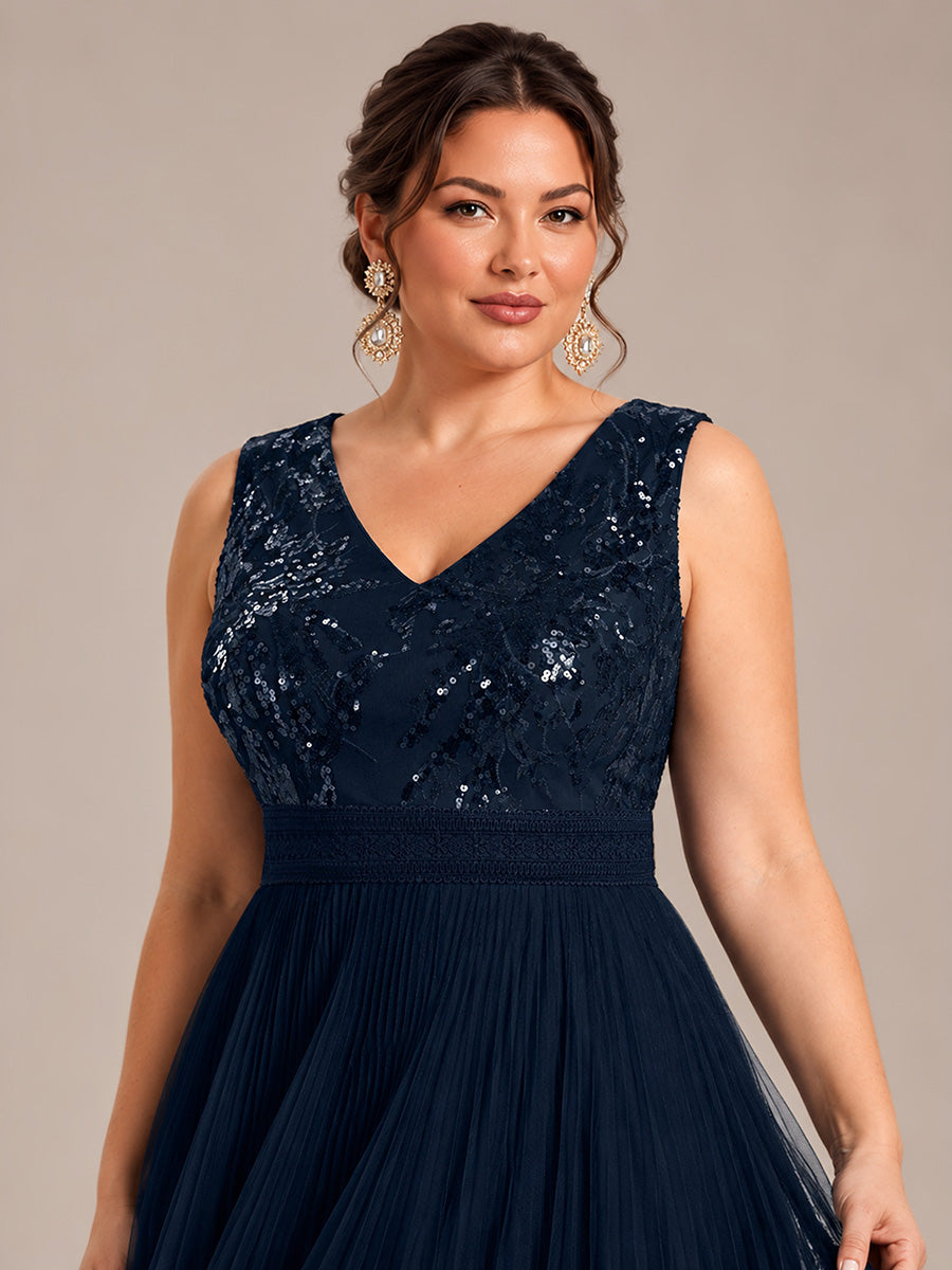 Tulle Sleeveless A-Line Wedding Guest Dress #color_Navy Blue