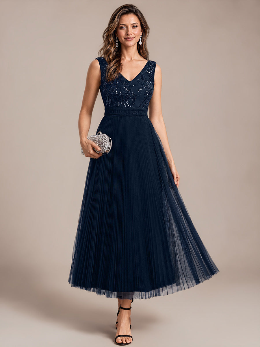 Tulle Sleeveless A-Line Wedding Guest Dress #color_Navy Blue