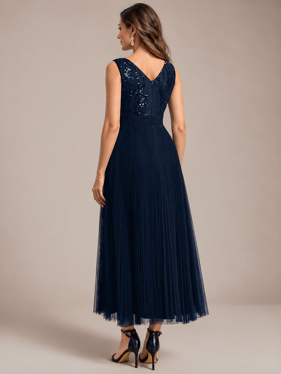 Tulle Sleeveless A-Line Wedding Guest Dress #color_Navy Blue