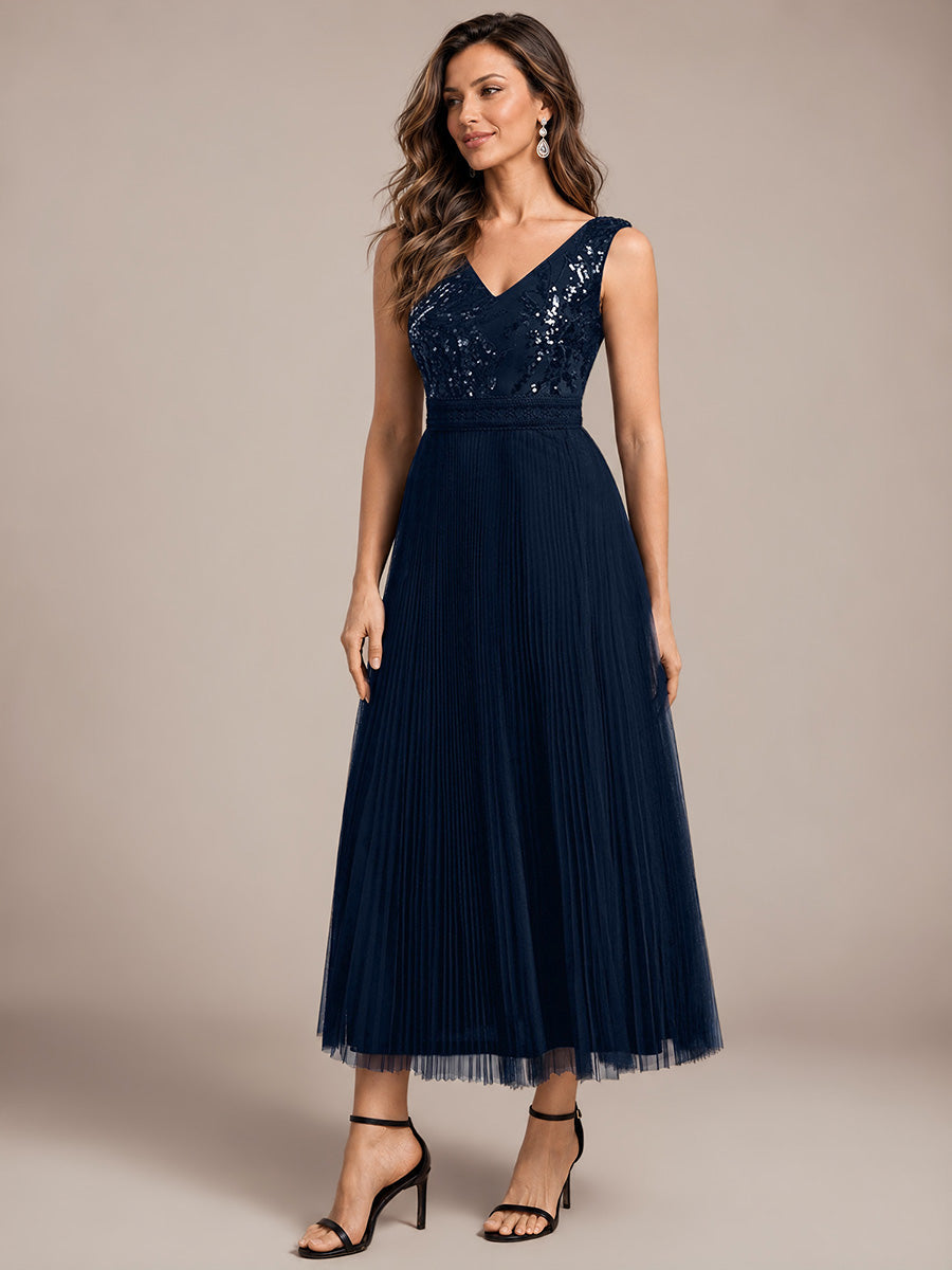 Tulle Sleeveless A-Line Wedding Guest Dress #color_Navy Blue