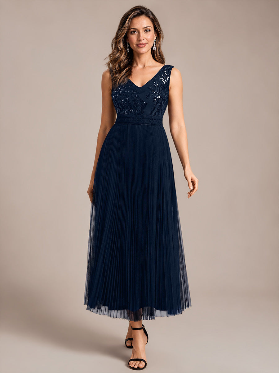 Tulle Sleeveless A-Line Wedding Guest Dress #color_Navy Blue
